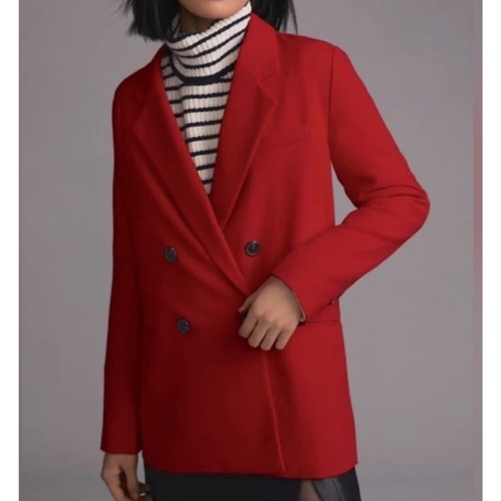 Anthropologie Maeve Double Breasted Blazer Red Oversized Women’s Size 8